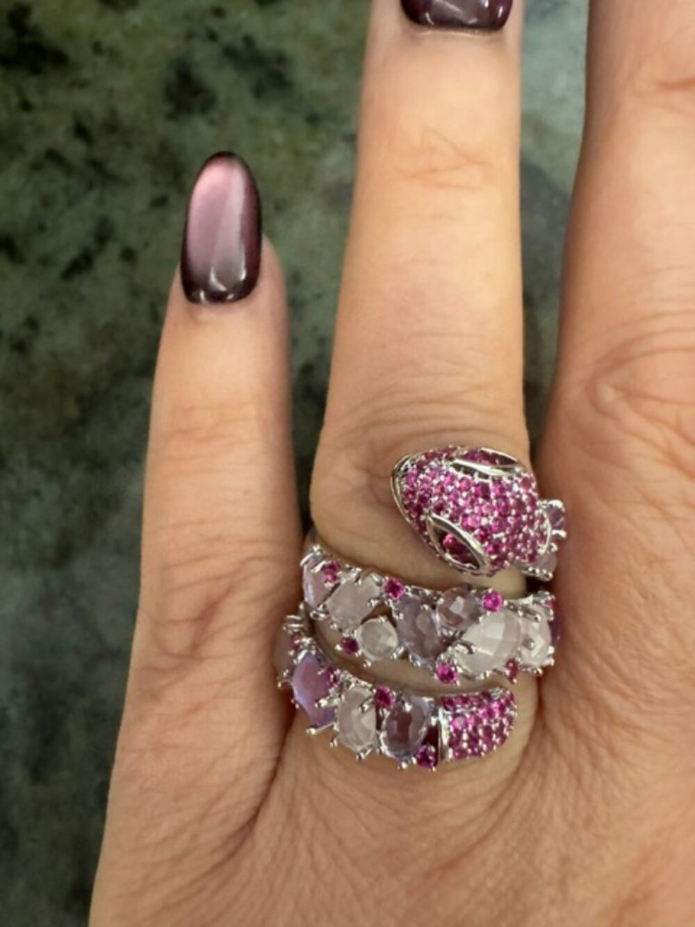 White Gold Filled Pink Snake Wrap Ring AAA CZ Statement Ring Size 7 NWT